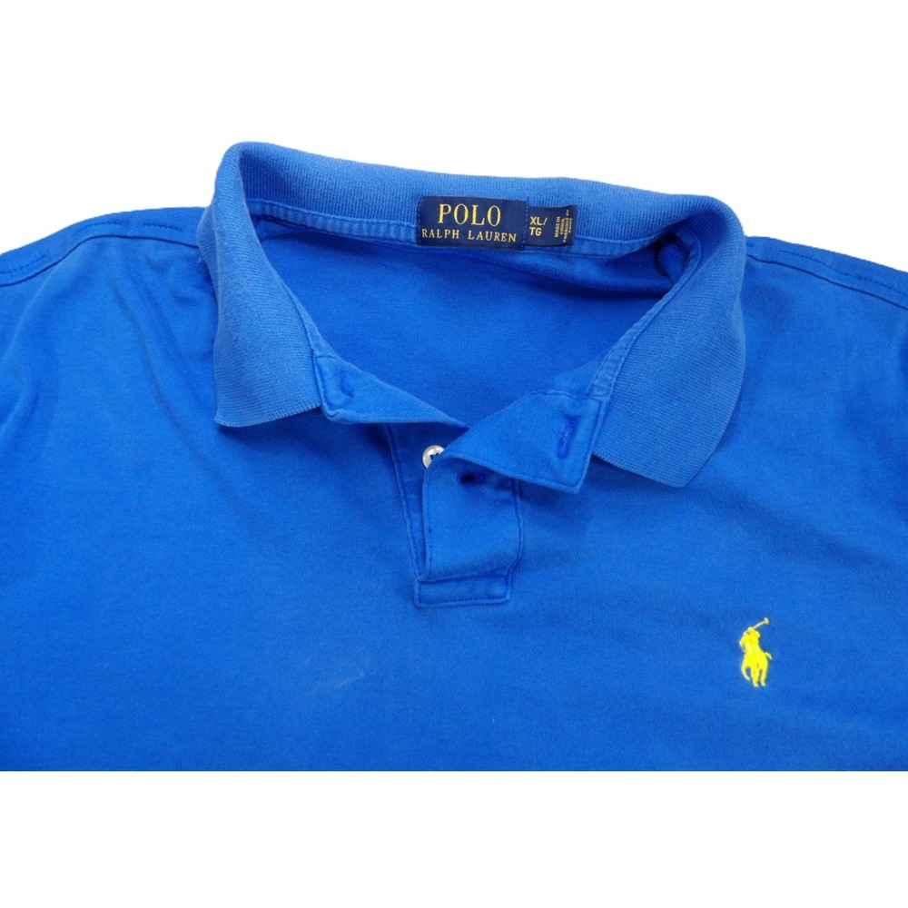 Polo Ralph Lauren Shirt Men XL Blue Yellow Pony Short Sleeve Cotton Knit Casual - Picture 7 of 16